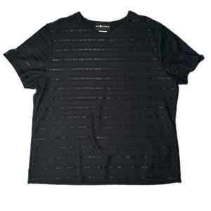 Vintage 1990s Sag Harbor All Black Embroidered Striped Shirt Sleeve Tee